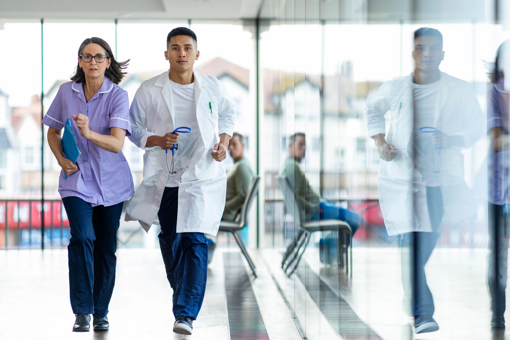 Emergency response professionals moving together during a crisis response