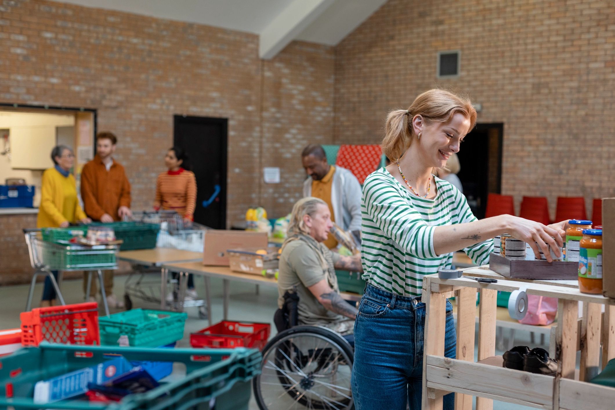 Volunteers organizing humanitarian support supplies