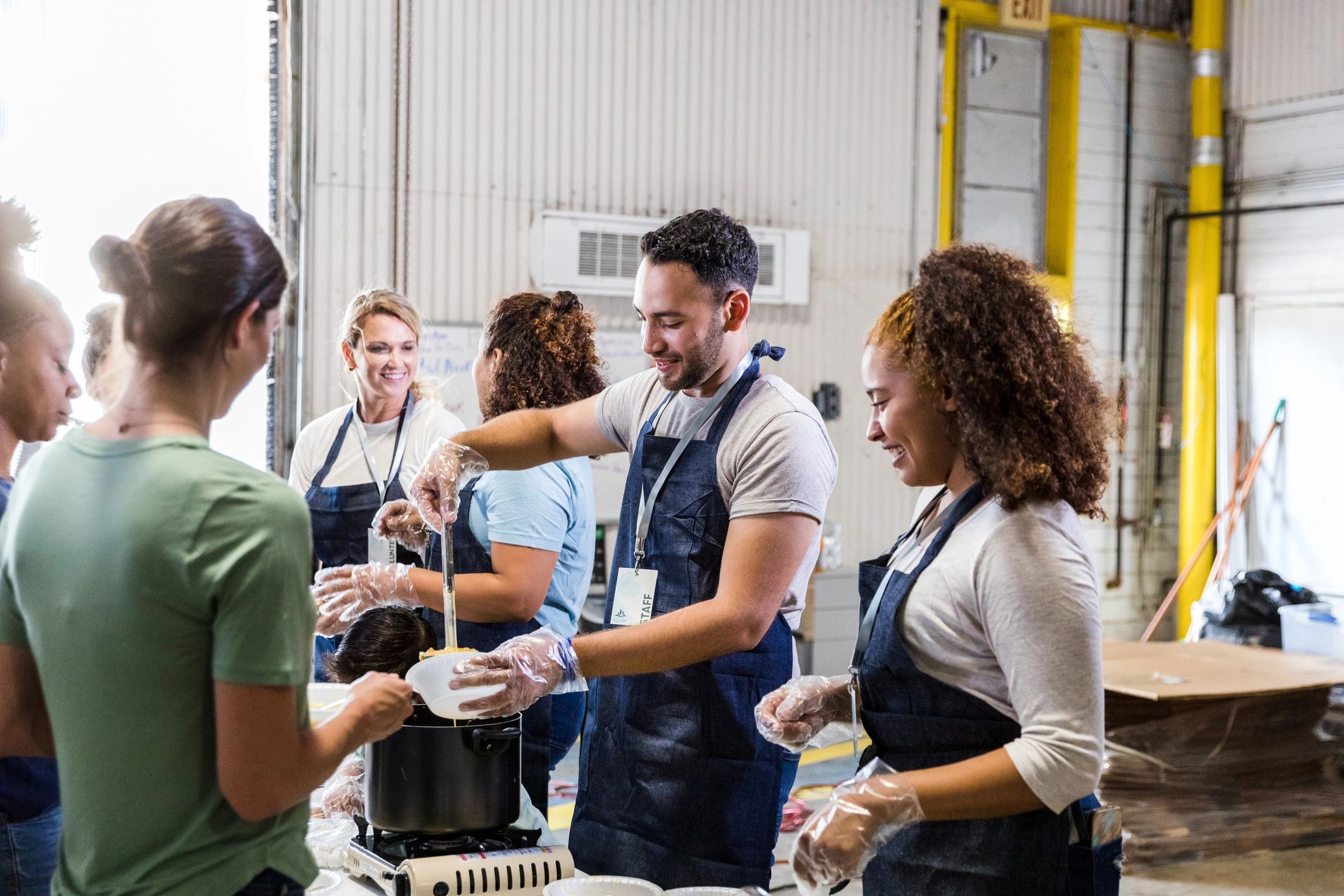 Humanitarian volunteers working together in the field