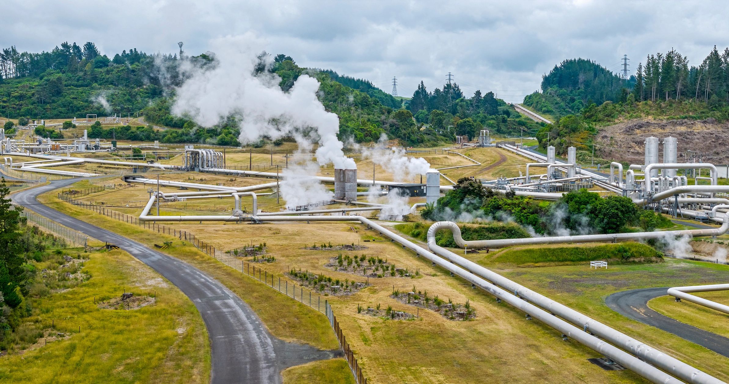 Geothermal power station in an active volcanic zone