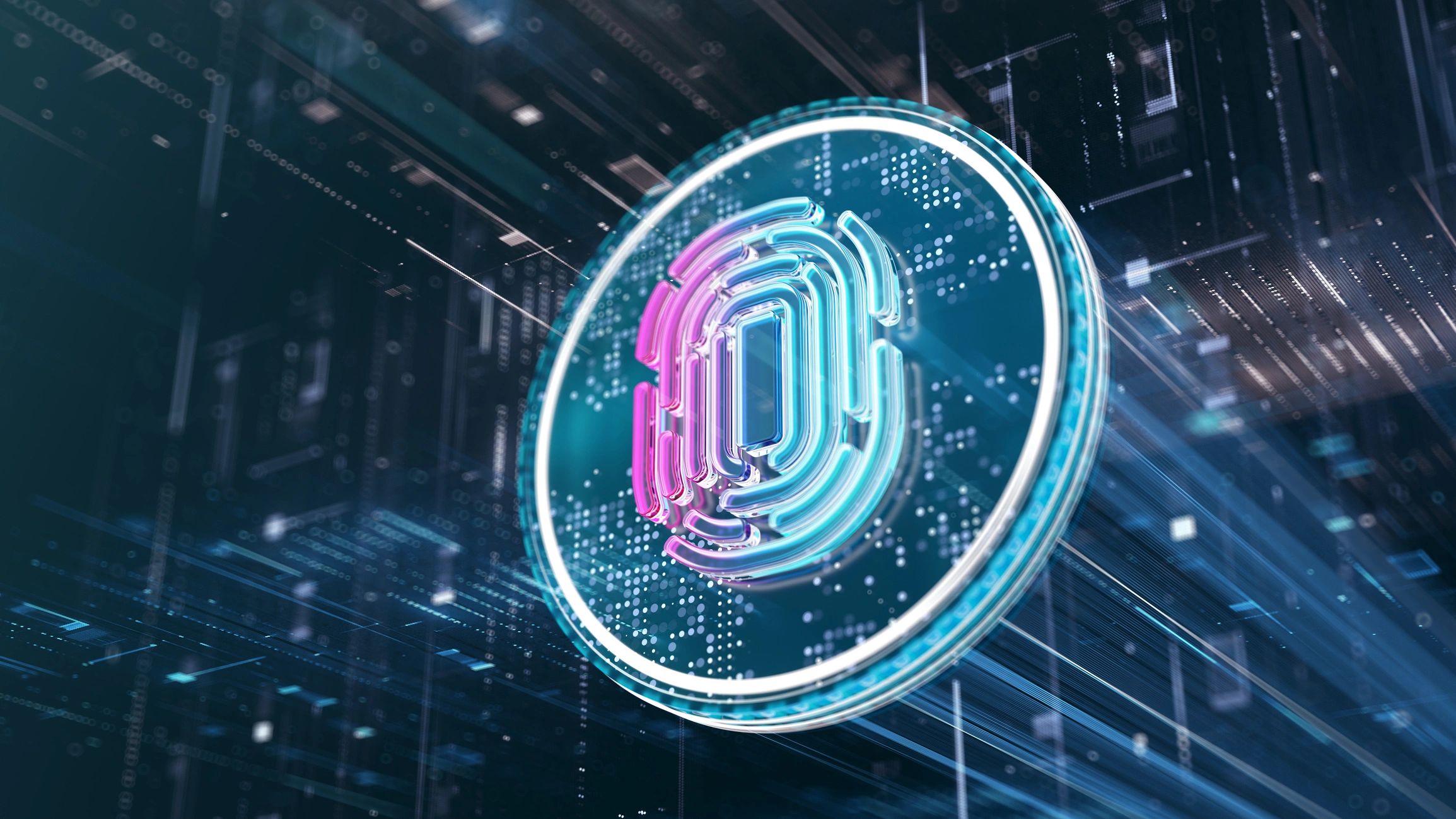 Abstract fingerprint and data visualization representing digital identity, online abuse detection, and cyber forensics