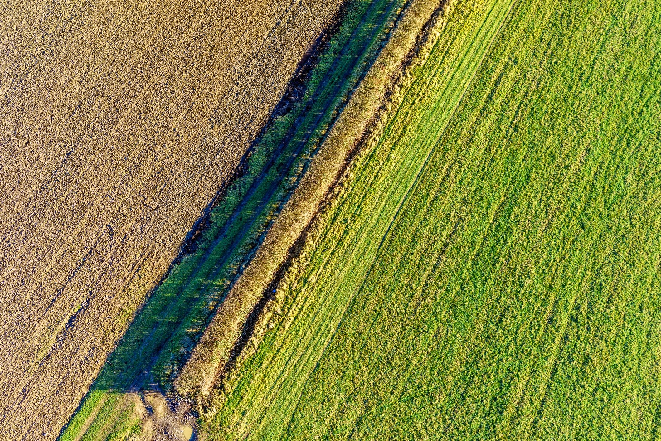 Aerial view of land patterns and soil surfaces relevant to field terrain assessment